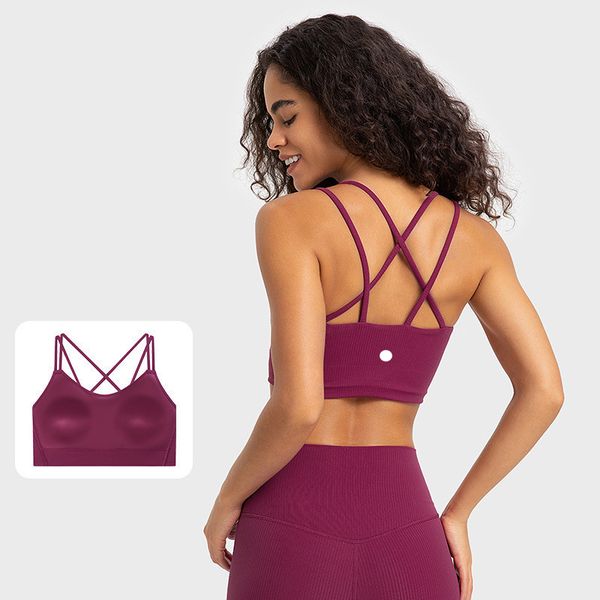 LM366 Women Yoga Bra Tops Cew Neck Fintness Ribber Tank Vest Skinfriendly Workout Breathble Crisscross Quick Dry Top Female DW366