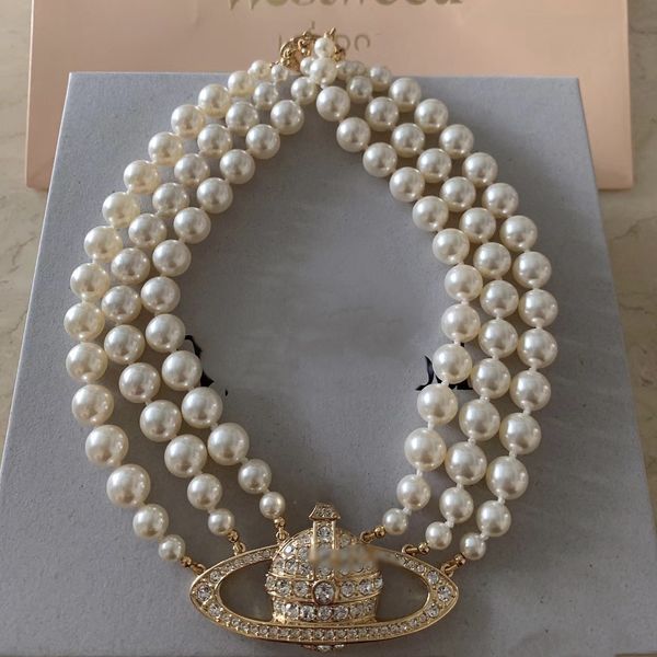 

Luxury Fashion Women's Planet Pendant Necklace Popular Vintage Bohemian Three Row Pearl Necklace Famous Designer Exquisite Small Planet Queen Mother Necklace