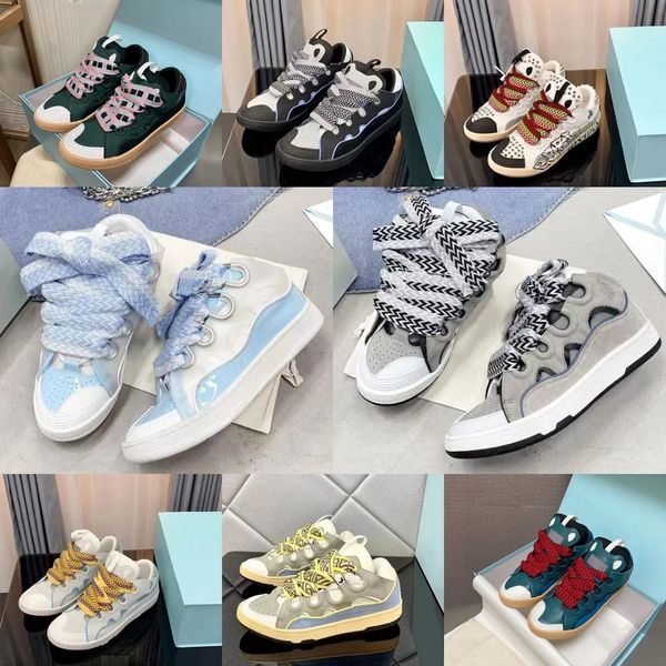 

Curb Designer Sneakers Top Quality Men Women Lace-up Casual Shoe extraordinary embossed leather nappa calfskin platform Rubber Sole Luxury shoes, Sky blue