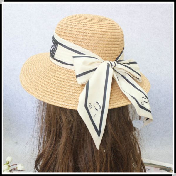 

Designer Wide Brim Hats Grass Braid Women with Fashion Letters Woven Bow Scarf Straw for Spring Summer Beach Vacation Sun Protection Girl Female, Pink