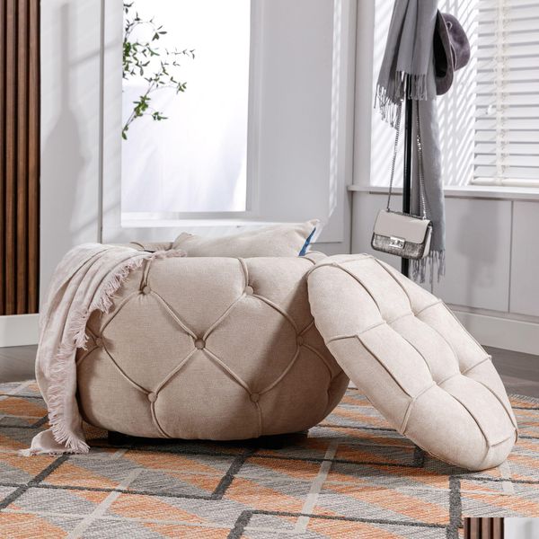 

Room Living Furniture Large Button Tufted Woven Round Storage Footstool Suitable For Bedroom Beige Drop Delivery Home Garden Dhxlm