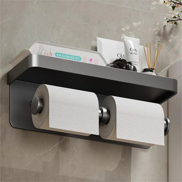 

Toilet Paper Holder Aluminum Alloy Tissue rack Bathroom Wall Mount Wc Phone Shelf Towel Roll Accessories 231221