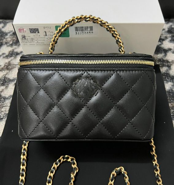 

10a Top Tier Quality 24cm Women Zipper Calfskin Crossbody Bag Real Leather Cosmetic Bags Handbag Purse Shoulder Bags With Box, Black