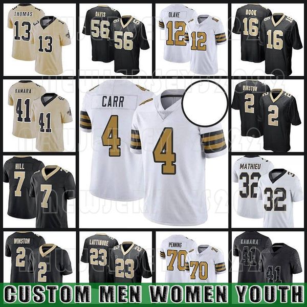 4 Derek Carr 41 Alvin Kamara Football Jersey Marshon Lattimore New Orleanses Saints Taysom Hill Tyrann Mathieu Drew Brees Chris Olave Jameis Winston Rashid Shaheed