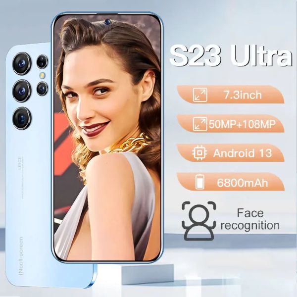 

Original Global S23+ Ultra 7.3inch HD Screen Smartphone Android 13 108MP Camera NFC16GB+ 1TB 6800mAh 5G Mobile Phone Unlock, Yellow