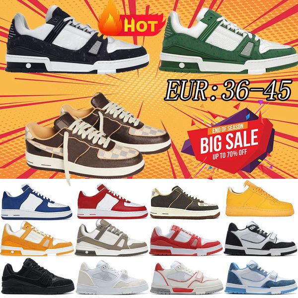 

Designer Casual Shoes Men Luxury Sneaker Trainer Virgil Calfskin High quality White Green Red Blue Letter Overlays Leather Platform Low Sports Sneaker, #19