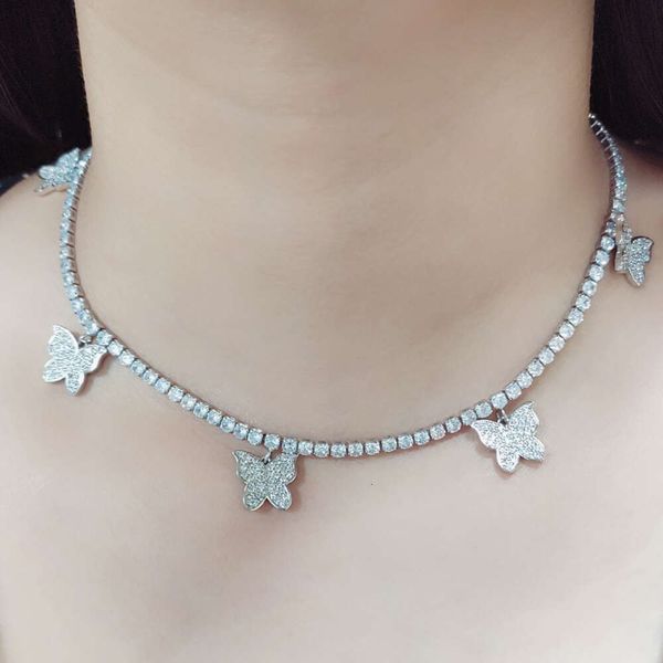 

Zuanfa European New Design Women Hips Hops Bling CZ Crystal Butterfly Tennis Chain Necklace
