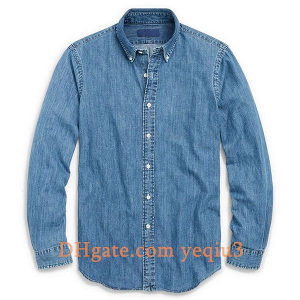

Men Casual Shirts Denim shirt spring and autumn mens quality business dress shirt fashion classic shirts mens embroidery decoration Comfortable top Long shirt S19, H830-blue