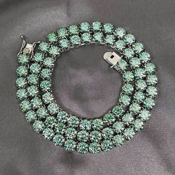 

Custom Iced Out Rare Blue&Green Color 6.5Mm Sterling Sier Diamond Tennis Chain Moissanite Necklace
