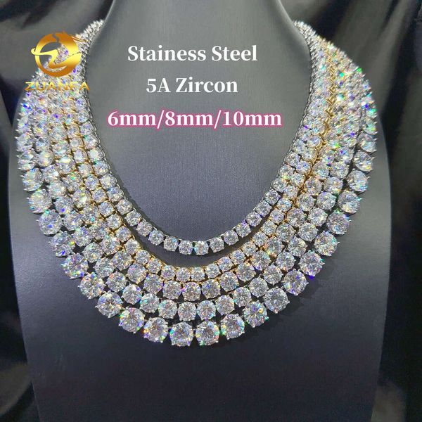 

Fashion Shining Jewelry 5A+ CZ Diamond 316L Stainless Steel Necklace 6Mm 8Mm 10Mm Tennis Chain Hiphop Chain