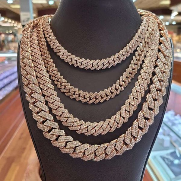 

Hip Hop 2 Row 10Mm VVS D Color Sier Plated Rose Gold Moissanite Cuban Link Chain For Man