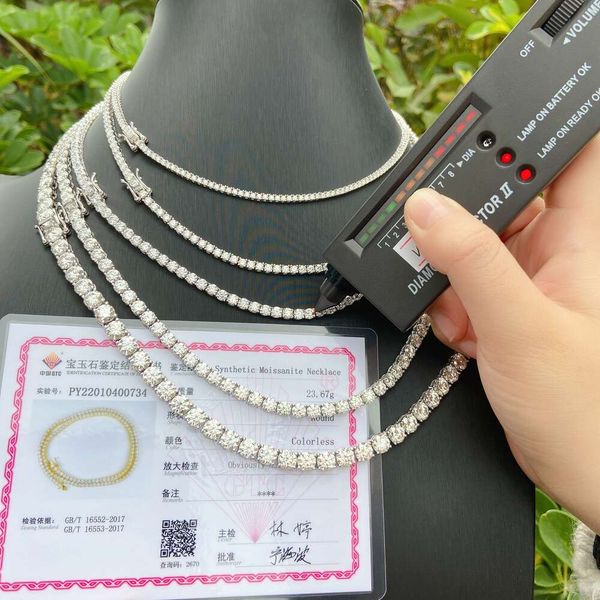 

In Stock 2Mm 3Mm 4Mm 5Mm 6.5Mm VVS Moissanite Diamond Hip Hop Jewelry Sterling Sier S Tennis Chain