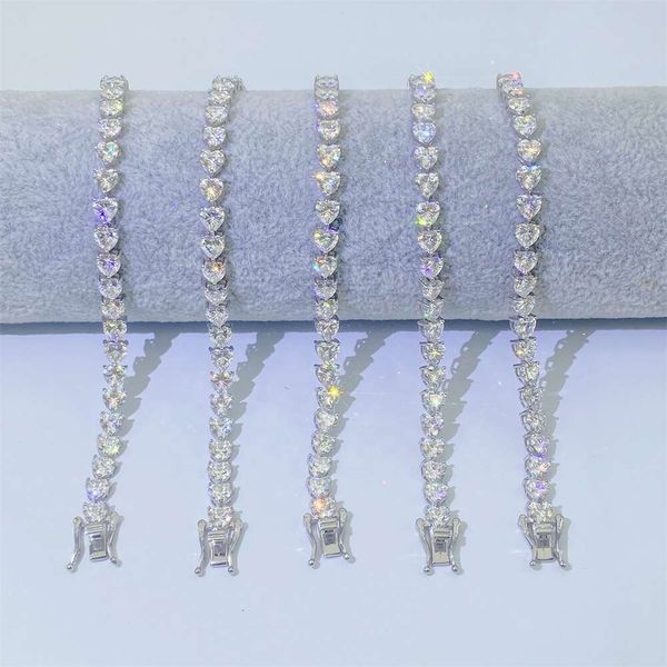 

Wholesale Custom Jewelry Sterling Sier Heart 5*5Mm Necklace Moissanite Tennis Chain Bracelet