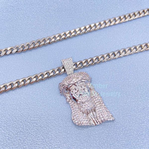 

10K 14K Solid Gold Hand Setting Iced Out Vvs Moissanite Diamond Chain Jesus Piece Pendant