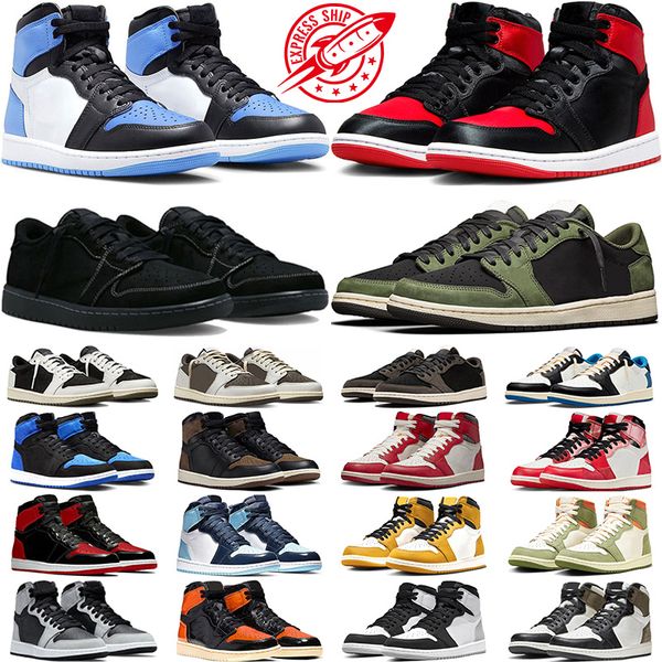 

Jumpman 1 High Basketball Shoes Men Women 1s UNC Toe low Olive Black Phantom Reverse Mocha Satin Bred Patent Palomino Lost Found Mens Trainers Sneakers, #28