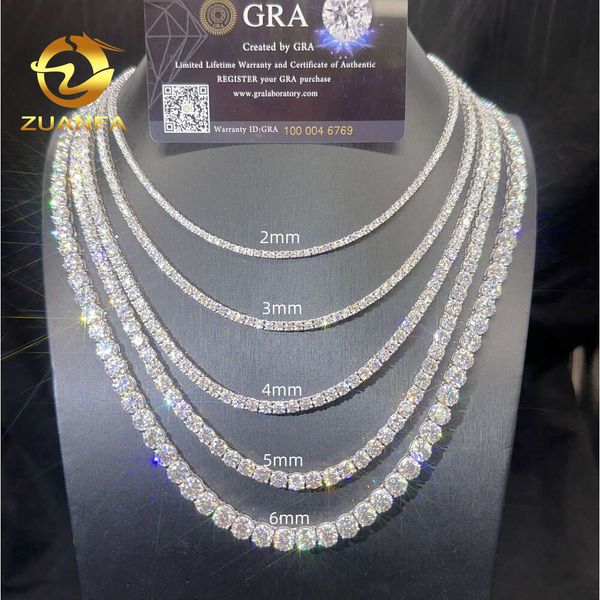 

2Mm 3Mm 4Mm 5Mm Hip Hop Necklace Sier Vvs Moissanite Tennis Chain Women&Mens Necklace Pass Diamond Tester Chain