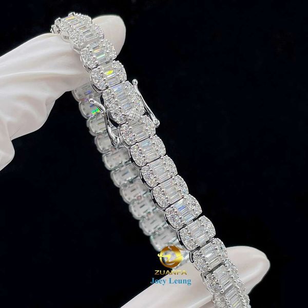 

New Style Fine Jewelry 8Mm Width VVS Moissanite Diamond Sier Iced Out Tennis Bracelet Baguette