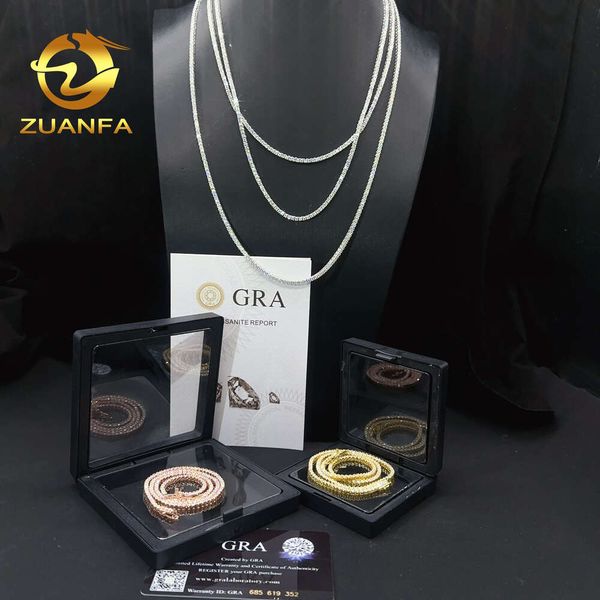 

Factory Price Iced Out Hip Hop Chain 2Mm Sterling Sier VVS Moissanite Jewelry Men Women Tennis Chain