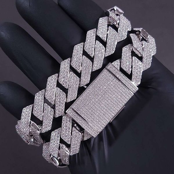 

12Mm 100% Handmade Setting 3 Row VVS Moissanite Diamond Iced Out Cuban Link Chain Sterling Sier Necklace