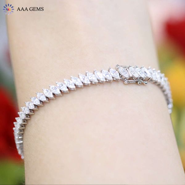 

AAA Gems Tennis 14K White Gold Marquise Moissanite Diamond Bracelet With GRA
