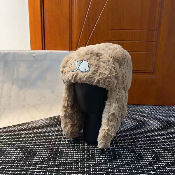 

2023 new fall and winter rabbit hair ear protection cap men and women with the same luxury fashion designer thunderbolt hat outdoor warm plush ski cap high quality, Brown