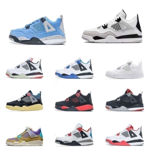 

High Quality Jumpman 4s Baby Military Black Basketball Shoes Kids Union Fire Black Cat All White Pink Infant Boy Girl Toddlers Baby Thunder Infrared, Beige