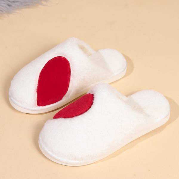 

Winter slippers Love splicing anti-slip fashion warm Valentine's Day couple slippers home plush slippers, White