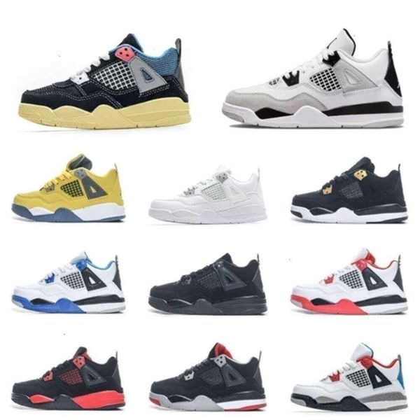 

Jumpman 4s Military Black Basketball Shoes Kids Union Fire Boy Girl Black Cat All White Pink University Blue Kid Thunder Infrared Sneakers 22-47, Beige