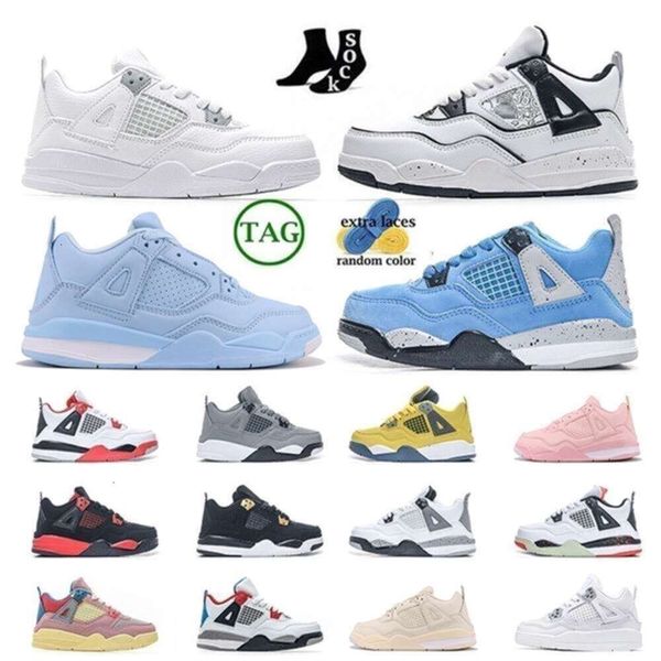 

Top Quality j4 Wholesale Kid Outdoor Shoes 4s Children Preschool Athletic Outdoor Baby Designer Sneaker Boy Girls Kid Shoes What the Sail Fire Blue, Beige