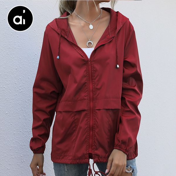 

AL Yoga Tops Womens Zipper Hoodie Long Shirt Lightweight Outdoor Racing Suit Hiking Raincoat Hem Adjustable Jacket Skin Coat 064, Red