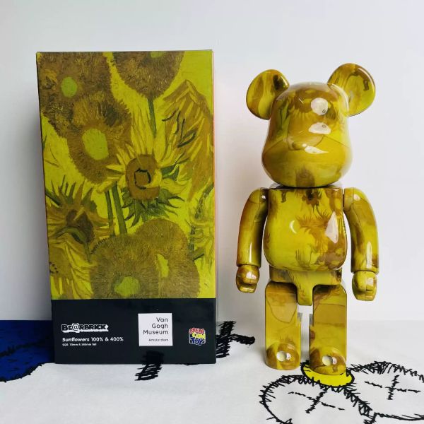 

Bearbrick 400% 28cm Van Gogh sunflower Bearbrick Gift joint sun flower rotation with sound desktop collection figure plastic bear in stock, #a