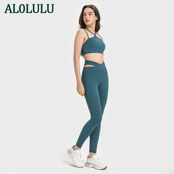

AL0LULU Suit Fiess Training Wear Yoga Pants Sports Bra Leggings, Black