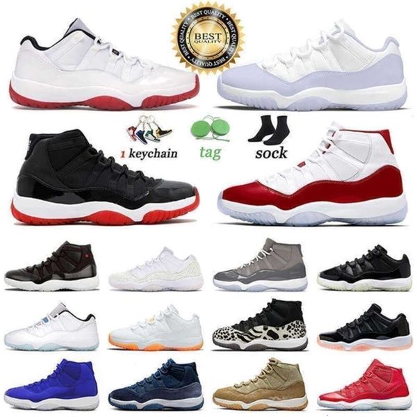 

Mens Jumpman 11s Basketball Shoes Men Women Trainers Pure Platinum 11 Sneakers Cool Sports Bleached Coral Space Jam Concord Athletic Thunder Shoes with Box, Beige