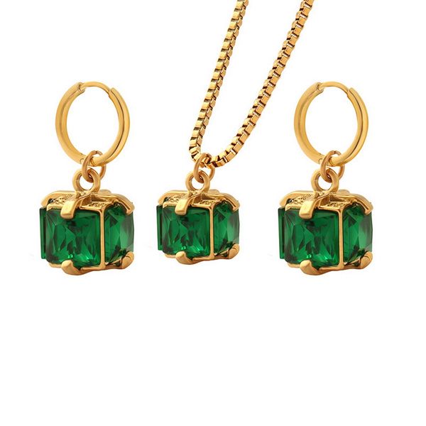

Luxurious Designer Jewelry, Personalized Emerald Zircon Necklace Pendant Earrings Jewelry Set, Gold-plated Titanium, Clearance Valentine's Day Gifts, Love Gifts