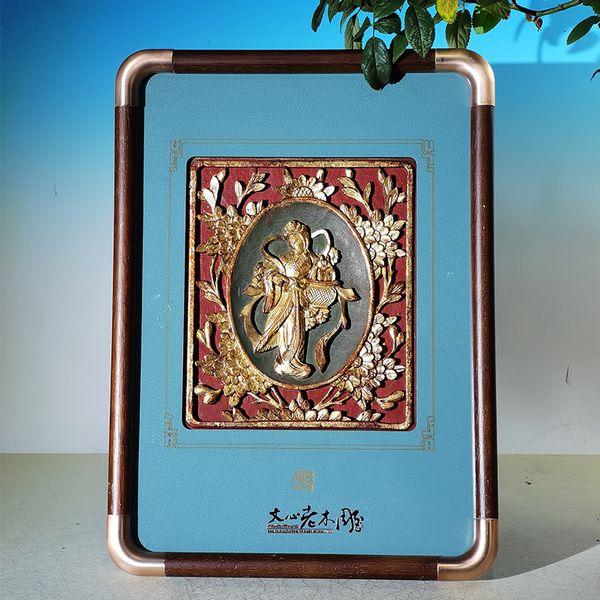 

old wood carving ornaments with scattered flowers of the Heavenly Maiden, prosperous, and noble,High quality solid wood painting crafts