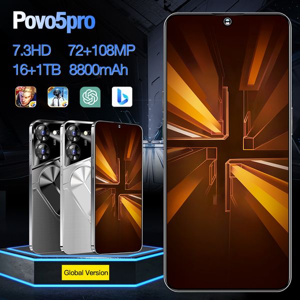 

2024 New Brand Povo 5pro global version mobile phone 7.3-inch screen 8800 mAh large battery supports dual phone cards Android 13 supports OTG Snapdragon 8 gen2