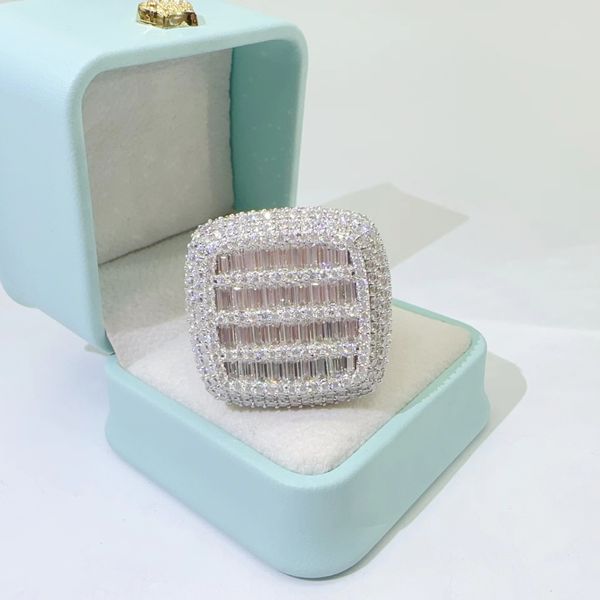 

De Hiphop Men Women Fine Jewelry Iced Out Sterg Sier Square VVS Moissanite Dia Ring With GRA Certificate