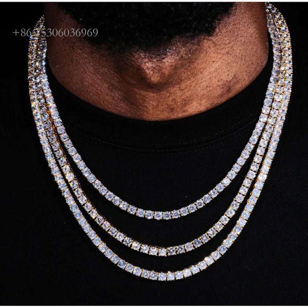 

Hip Hop Iced Out Vvs Custom Sier Tennis Chain Moissanite