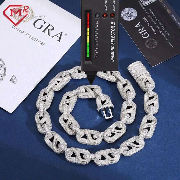 

15Mm Baguette Hiphop Iced Out Sterling Sier Vvs Moissanite Cuban Link Chain