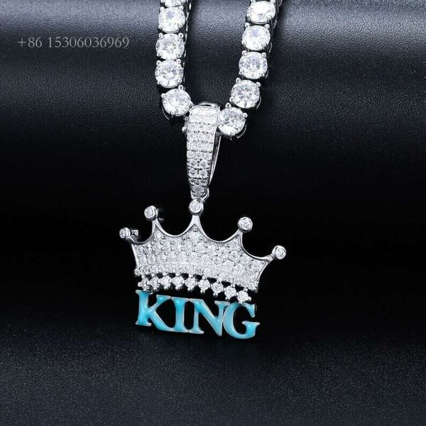 

Hiphop Jewelry Sterling Sier Hand Setting Iced Out Crown Shape Moissanite Hip Hop Pendant
