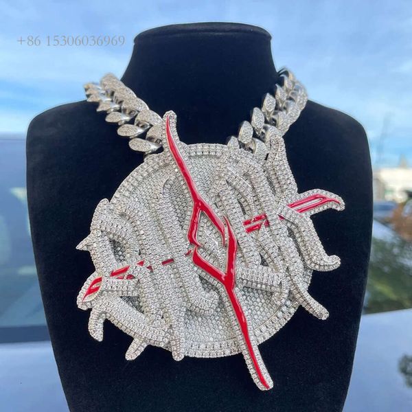 

Custom Vvs1 Round Moissanite Diamond Iced Out Sterling Sier Enamel Letter Night Glow Mens Bling Hiphop Pendant