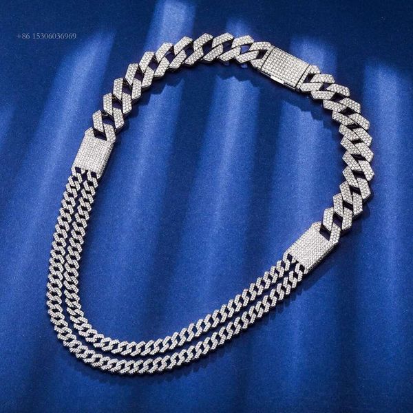 

15Mm Miami Hiphop Gold Plated Sterling Sier Ice Out Moissanite Cuban Link Chain
