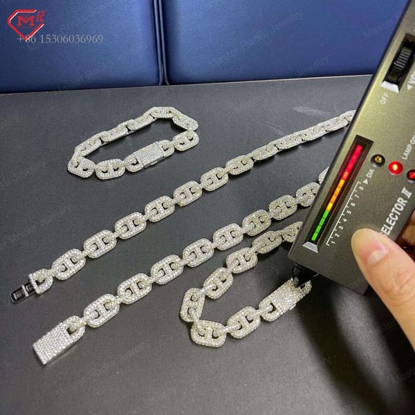 

Hiphop Necklace Sterling Sier Baguette Pass The Tester Iced Out VVS Moissanite Cuban Link Chain