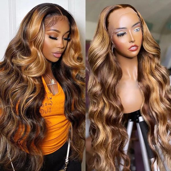 

Ombre Wigs Blonde Body Wave Lace Front Wig 180%density HD Highlight Wig Human Hair Brazilian Glueless Wig 360 Full Lace Frontal Wigs fo al, Mix color