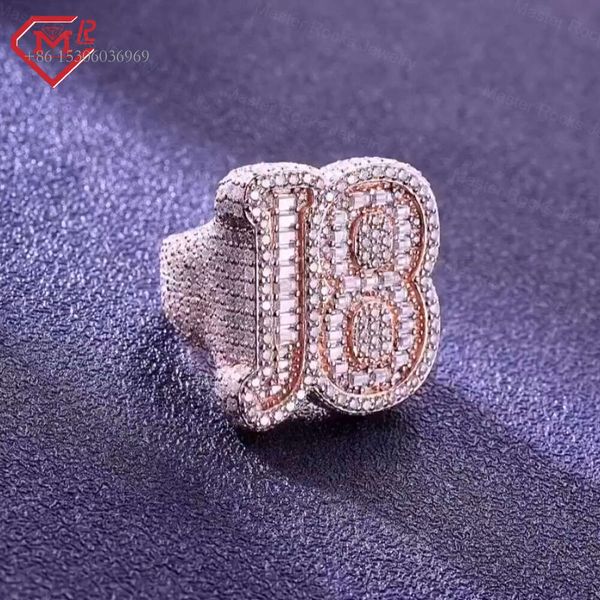 

Hip Hop Iced Out Sterling Sier Letter Number Custom Moissanite Ring