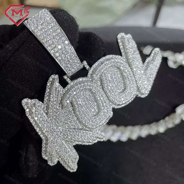 

Custom Name Letter Necklace Iced Out Sier Pass Diamond Tester Round Vvs Moissanite Hip Hop Men Pendant