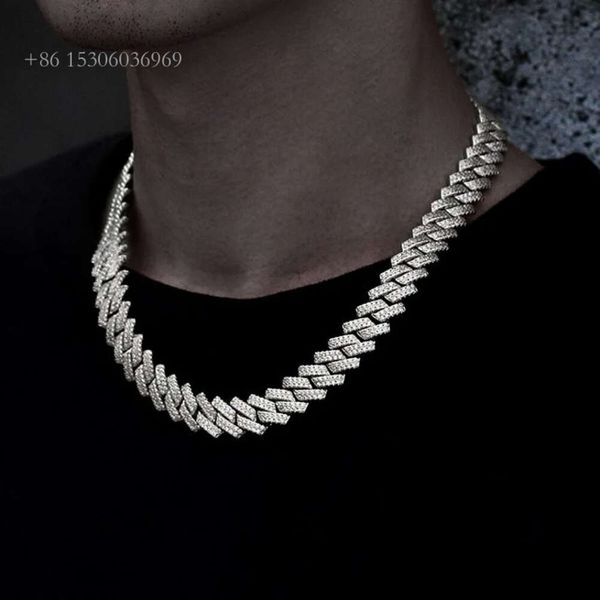 

Master Rocks Necklace Sterling Sier 12Mm/14Mm Iced Out VVS Moissanite Cuban Chain