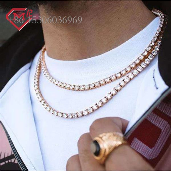 

Pink Rose Gold Plated Vvs D Color Iced Out 3Mm-6Mm Custom Real S Sier Tennis Chain Moissanite