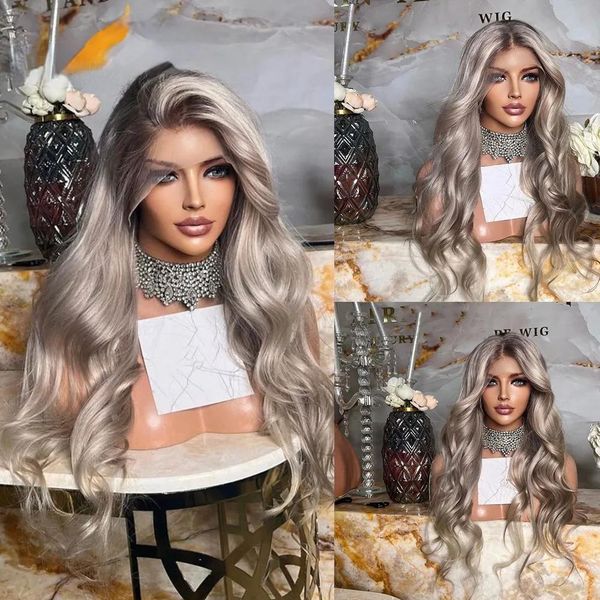 

Pre Wigs Plucked Body Wave Lace Front Wig Human Hair Ash Blonde Ombre Wigs Transparent 360 Hd Lace Frontal Wig Synthetic For Women al, Others color
