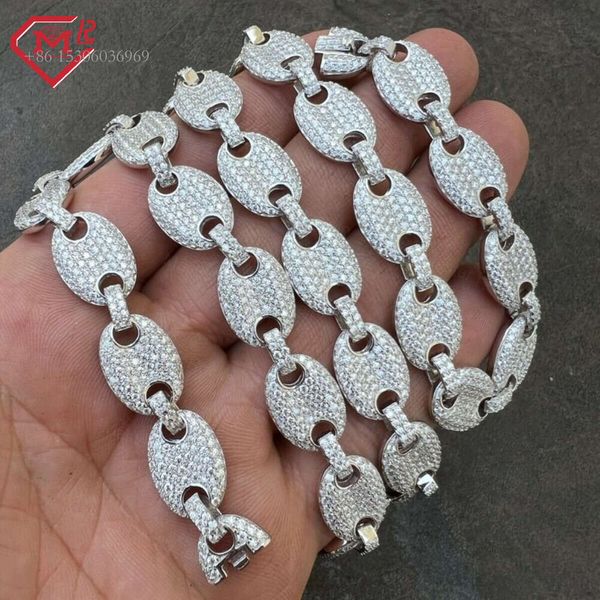

Hip Hop 15Mm Width Baguette Bling Iced Out Sterling Sier Vvs Moissanite Cuban Link Chain